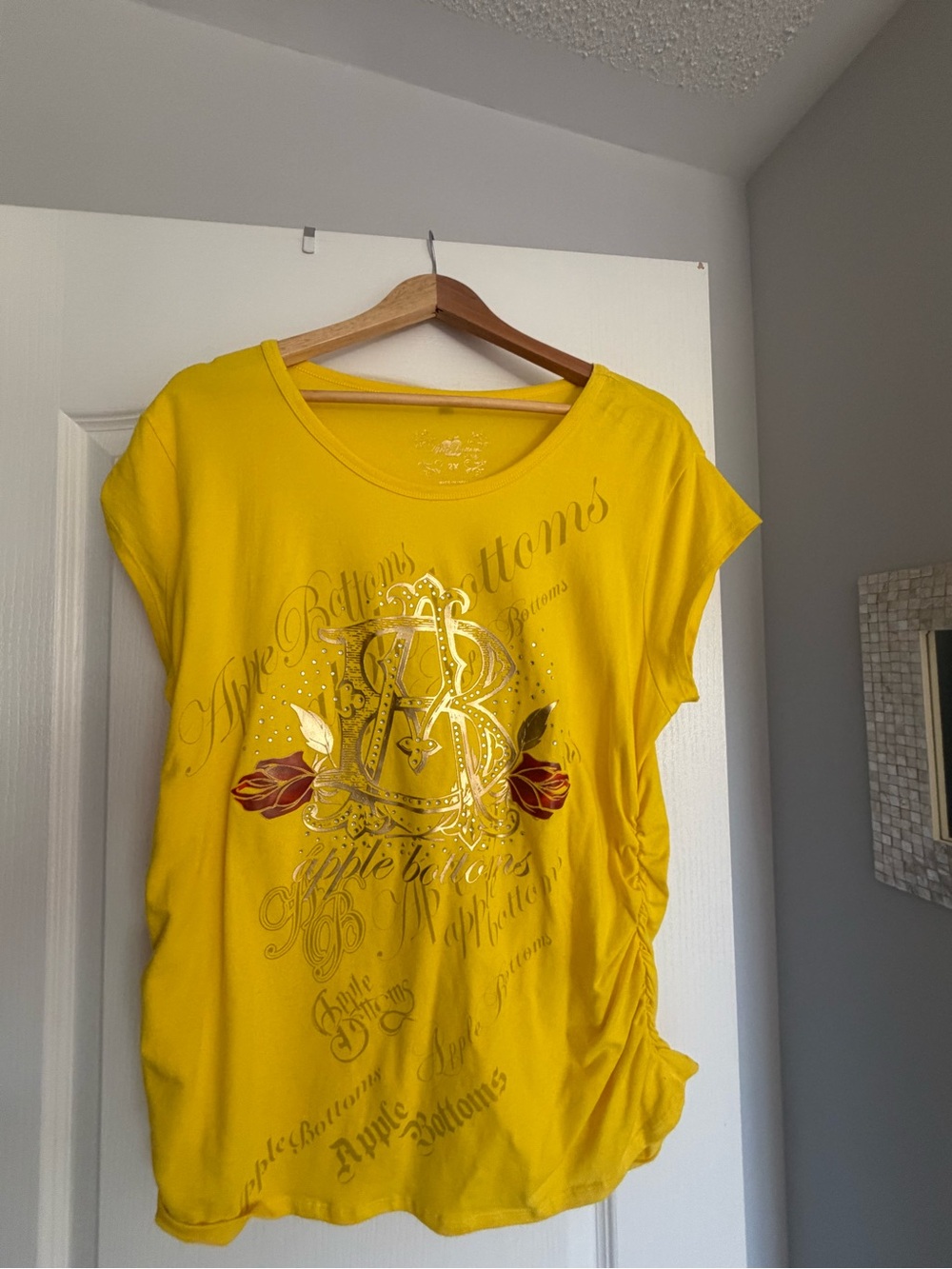 Apple Bottoms Yellow Short Sleeve Graphic Tee with Metallic Accents